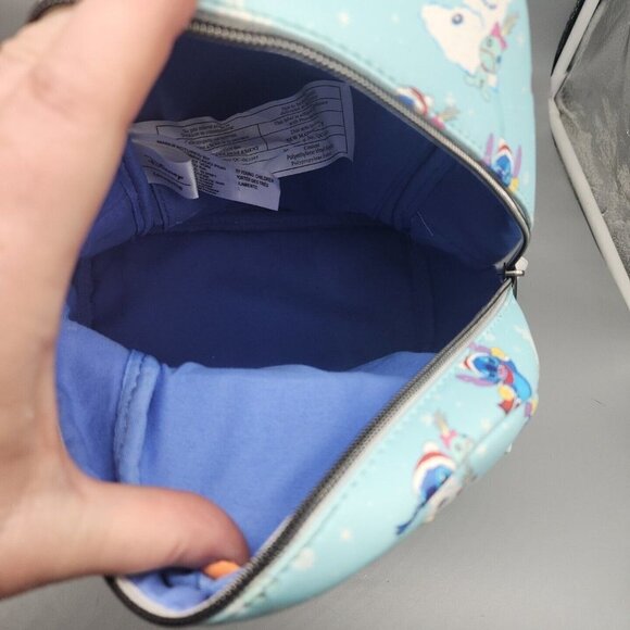 LOUNGEFLY DISNEY STITCH SCRUMP SNOWMAN MINI BACKPACK Blue Bag - Picture 8 of 12